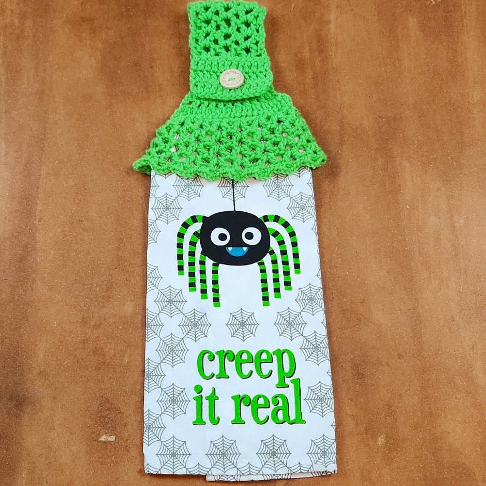 Crocheted Top Hanging Kitchen Flour Sack Halloween Towel